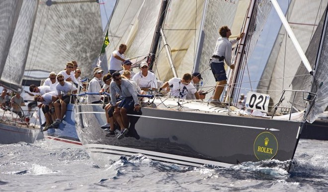 BLUE NIGHTS rounding the mark ahead of the fleet. Rolex Swan Cup ©  Rolex/ Kurt Arrigo http://www.regattanews.com